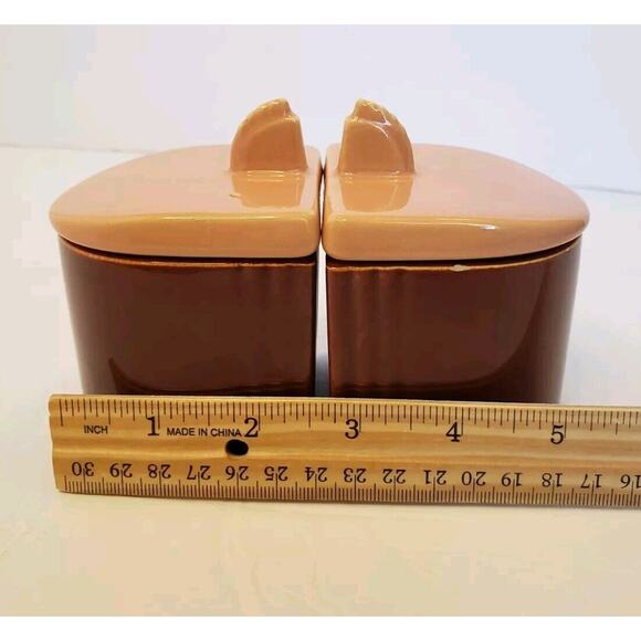 Vintage Art Deco Franciscan Ware Condiment Jars w/ Lids Underplate Pink & Maroon - Picture 12 of 13